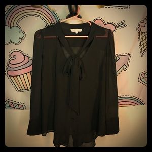 Sheer black pussybow button up blouse!